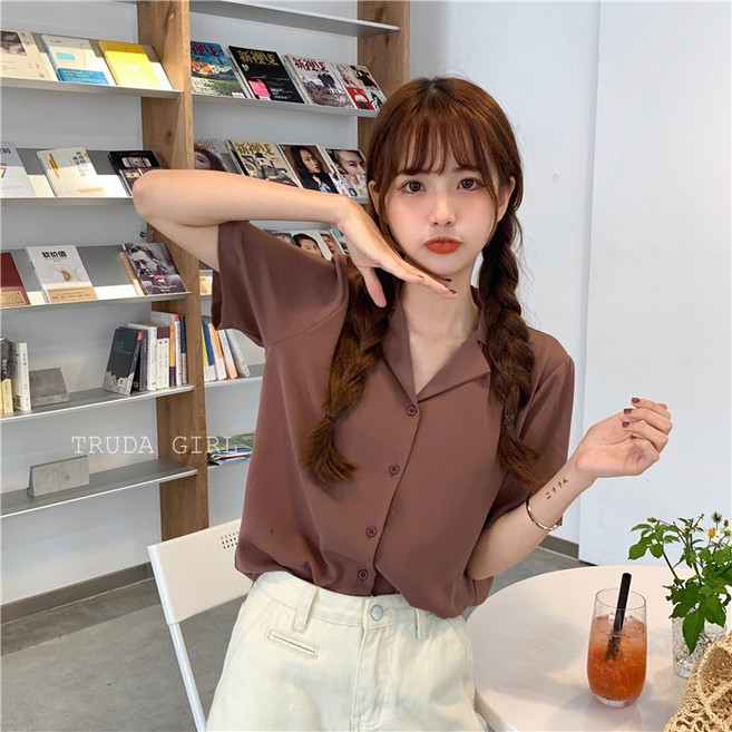 《杜達女孩》小眾款西裝領襯衫 短袖雪紡衫 百搭簡約純色OL氣質上班族上衣