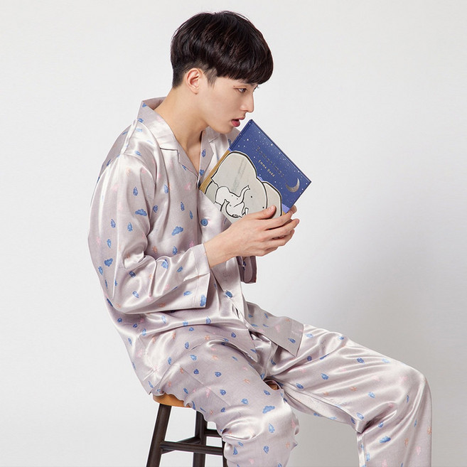 남자 긴팔파자마 실크샤무즈 긴소매 국산 생일선물 빅사이즈잠옷 홈웨어