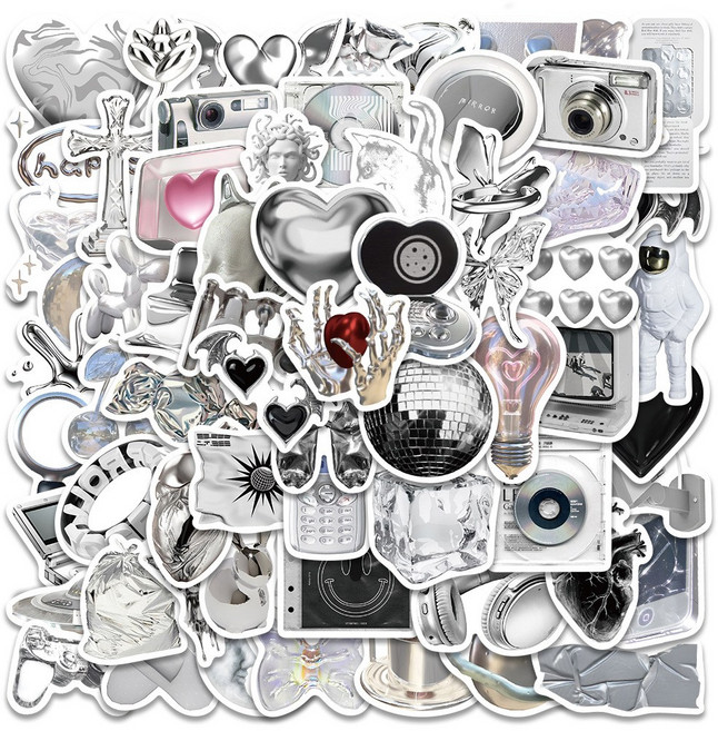 아뜰라임 프리미엄 리무버블 여행용 캐리어 스티커 노트북 핸드폰 다이어리 패드 꾸미기 감성 방수 다꾸 폰꾸, 1세트, 실버 트윙클 믹스