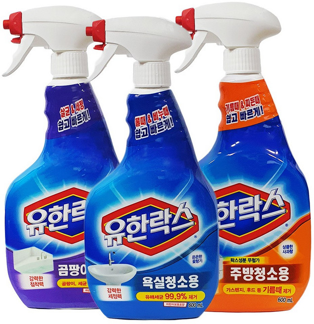 유한락스 욕실청소+주방청소+곰팡이제거제 600ml 스프레이, 9개