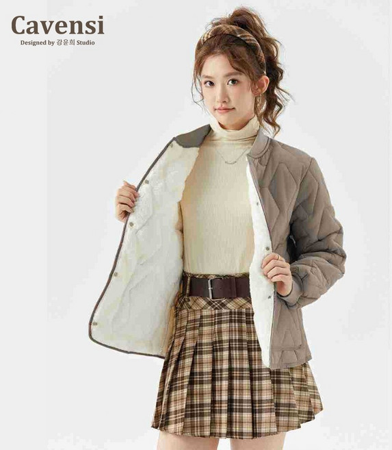 Cavensi 日系菱格加絨兩面穿棒球外套