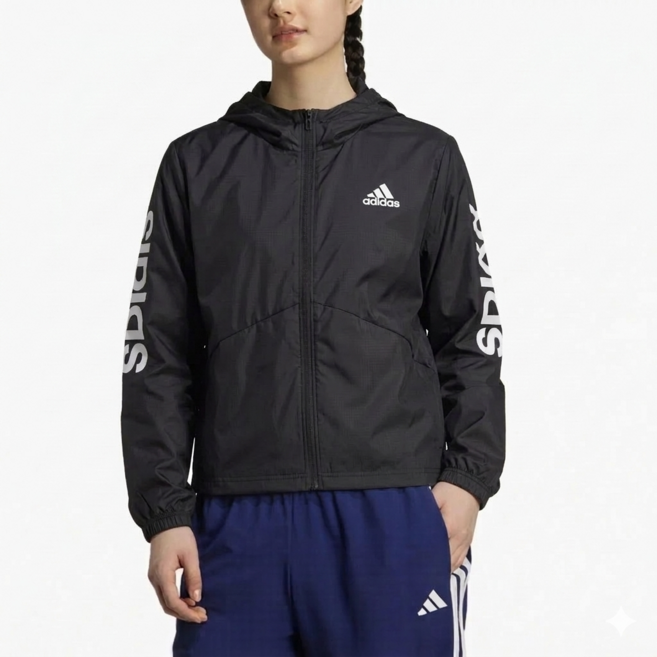 아디다스 바람막이 여성 후드 집업 자켓 윈드브레이커 운동복 블랙 화이트