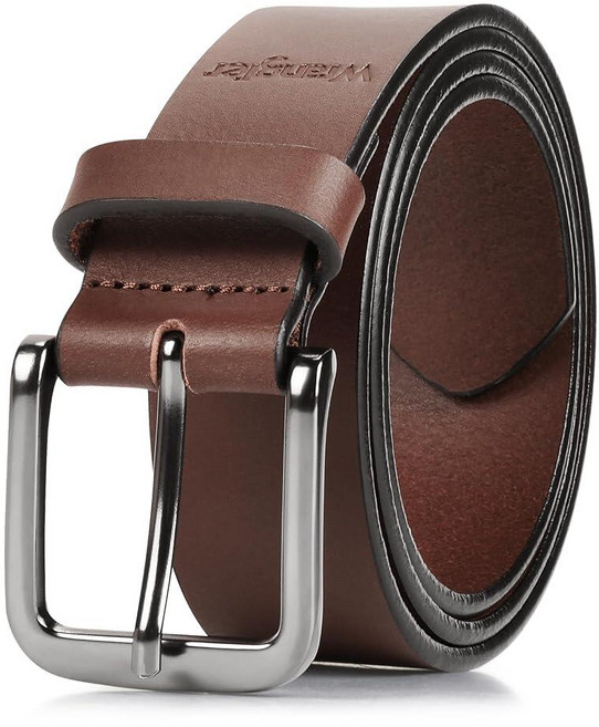 Wrangler 남성용 풀 그레인 천연 가죽 35mm 두께의 캐주얼 벨트 청바지 바지 35mm 라이트 브라운