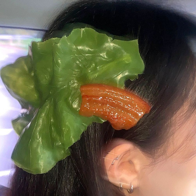 소품샵 귀여운 인싸템 상추 삼겹살 헤어핀 세트