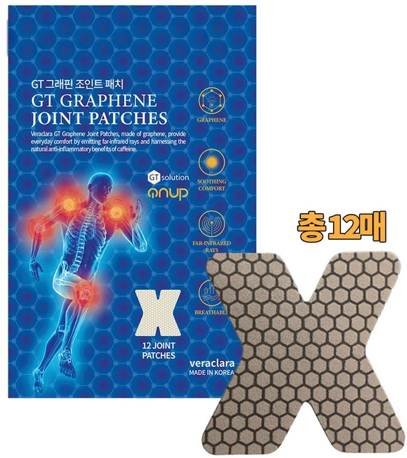 GT 그래핀 패치 조인트 원적외선 방출 목 어깨 허리 관절 근육 통증 국산제품, 1세트, 12매입 - 쿠팡