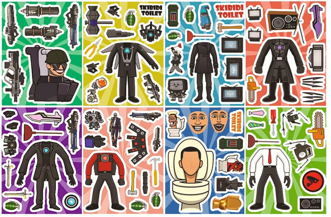 스키비디 토일렛 스티커 8장 모음, 1개, 혼합색상