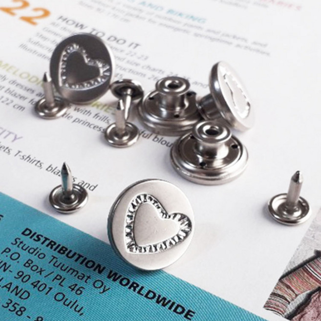 하트형압 18mm 흔들이단추 실버 5set