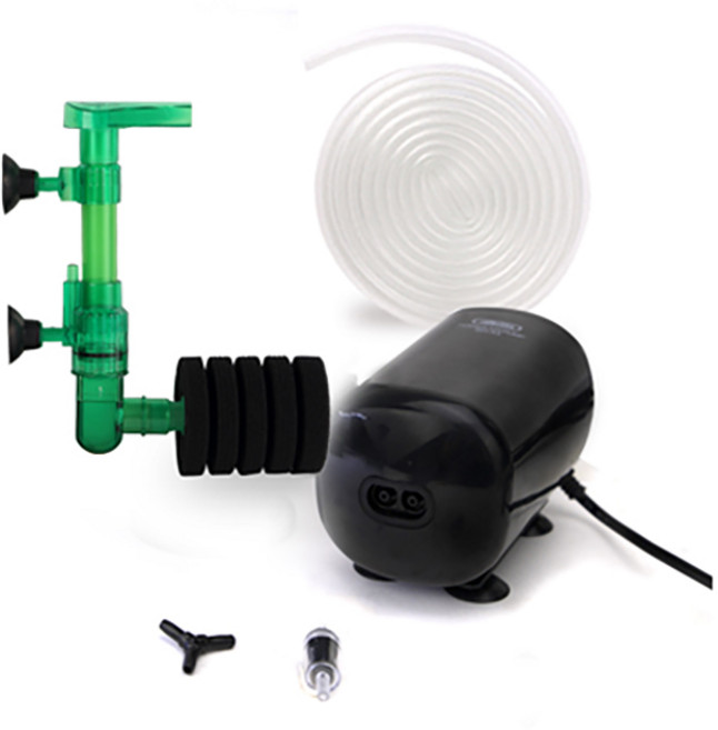 아마존 관상어용 2구 기포발생기 중형어항용 SH-A4 + 기포기 2895 + 스펀지여과기 세트, 1세트, 2.5W