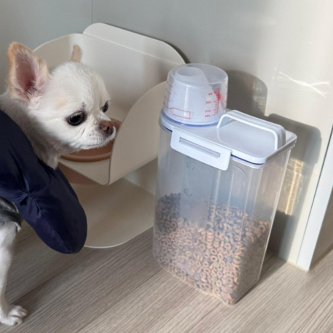 반려견 맘마 저장고 1P 2.5L 계량컵 밀폐통 반려묘 거실식대 눅눅함방지 식량통, 1개