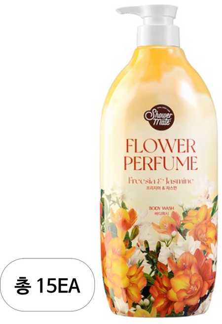 샤워메이트 옐로우플라워 퍼퓸 바디워시 프리지아&자스민향, 900g, 15개