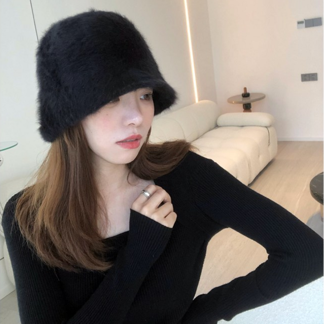 나나상점 끈조절가능 소프트 앙고라 퍼 버킷햇 모자 벙거지 겨울 털모자 5color