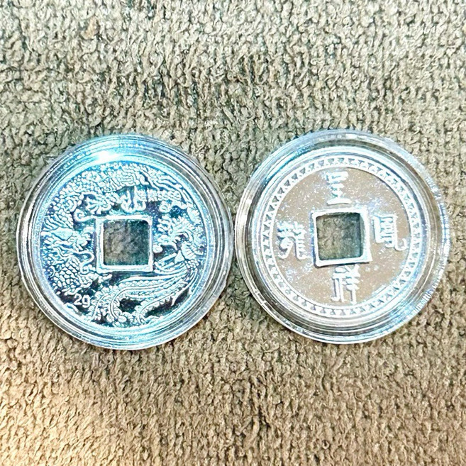 9999純銀 龍鳳呈祥 古錢擺件, 1個