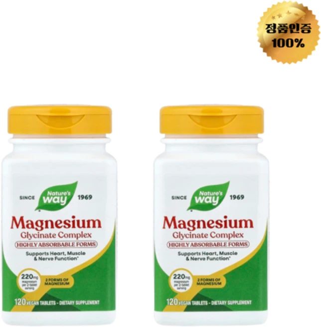 1+1 네이처스 웨이 글리신마그네슘 복합체 220mg 비건 정제 120정, 2개 - 쿠팡
