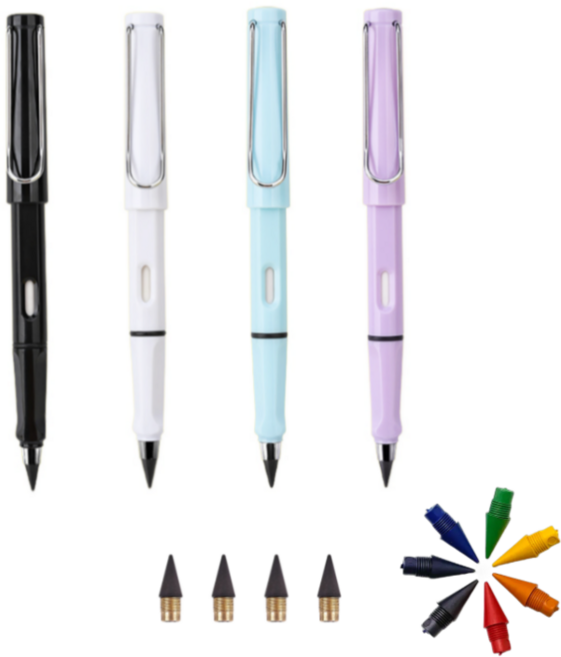 라미네문구 무한연필 4P + 리필심 4P + 무지개색상 리필심 7종, 4종 세트