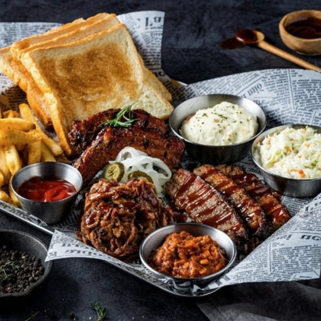 잭슨바비큐 브리스킷 플래터 홈파티 세트 BBQ 폭립 풀드포크 수제코울슬로 미니번 소스 브리스킷플래터 세트 2~3인용, 1세트, 1g