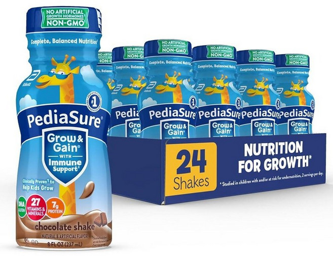 페디아슈어 그로우 앤 게인 아동용 영양 쉐이크 단백질 DHA 비타민 및 미네랄 초콜릿 236.6ml(8액량 온스) 24통