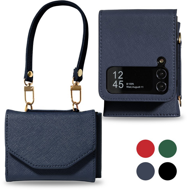 맥스코어 Z플립 천연소가죽 사피아노 카드 지갑 케이스 + 어깨 스트랩 + 손목 스트랩