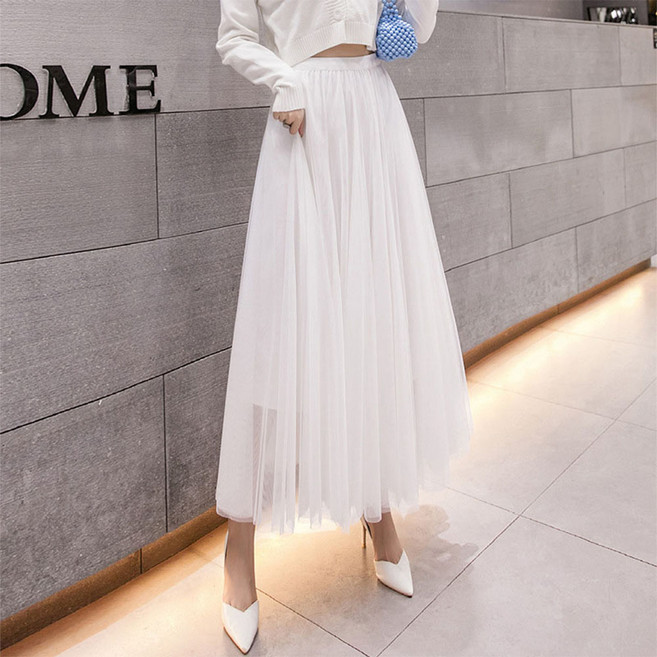 氣質垂墜紗網高腰鬆緊腰長裙 蓬蓬仙女裙 閨蜜裝