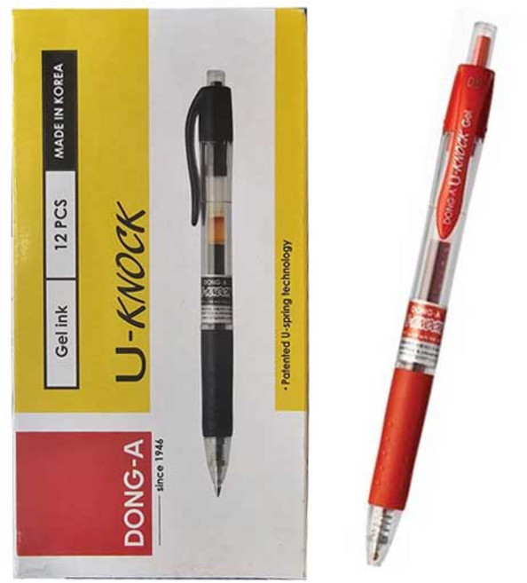 동아 유노크 젤잉크 중성 볼펜 0.5mm 12개 U-KNOCK UK504, UK 레드