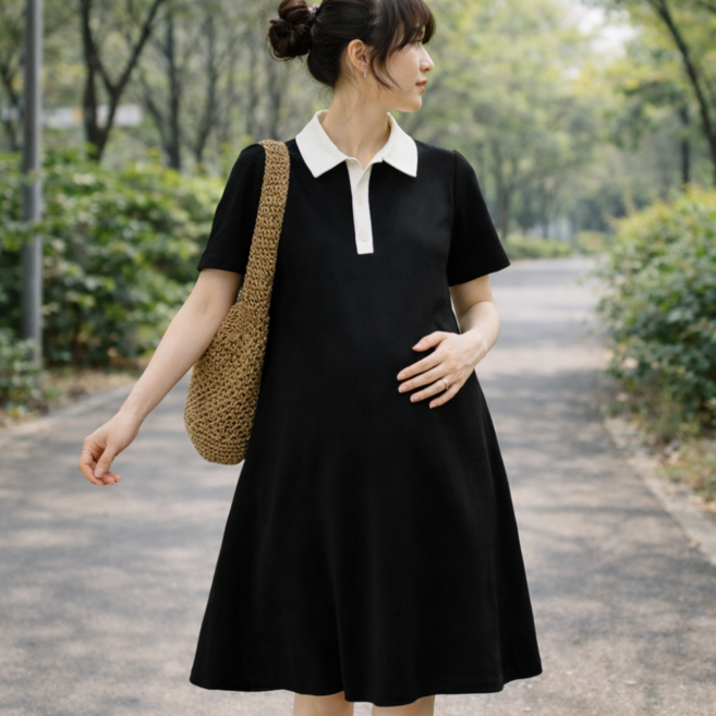 빅사이즈 플랜비 임산부 하객룩 포인트카라 원피스