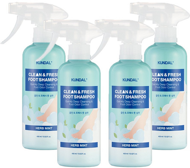 쿤달 클린 앤 프레시 풋 샴푸 허브민트향, 4개, 400ml