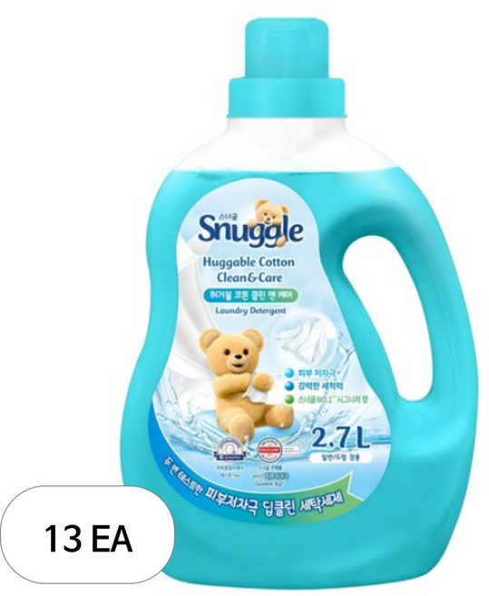 스너글 허거블 코튼 클린 앤 케어 액체 세탁세제 본품, 2.7L, 13개