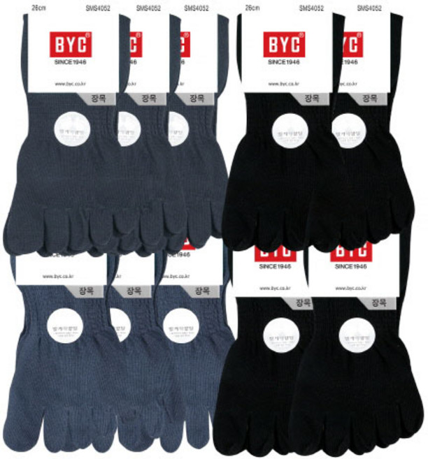 BYC 10켤레 남성 발가락양말 장목 단색