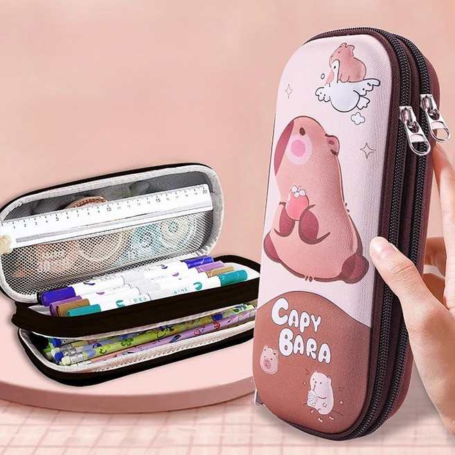 어린이 필통 2단 EVA 3D 캐릭터, 1개, 귀여운카피바라