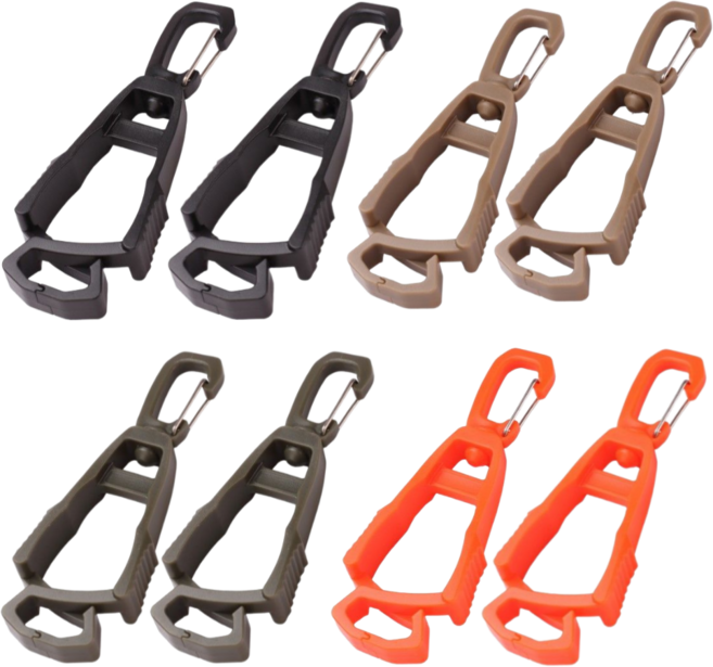 트레스 캠핑 등산 골프 장갑 8개 분실방지 고정 클립, 1세트, 블랙+브라운+카키+오렌지