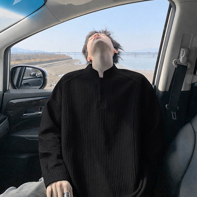 紋理感長袖亨利衫