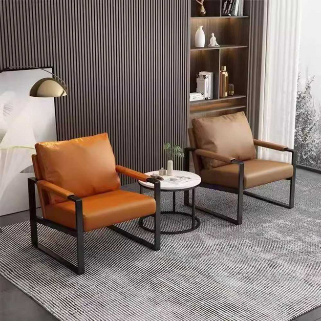 낮은 편한 카페의자 싱글 소파 편한 라운지 쿠션 업소용 홈카페 1. 오렌지 가죽 (높이 54cm), 11. 오프 화이트 가죽 (높이 60cm)