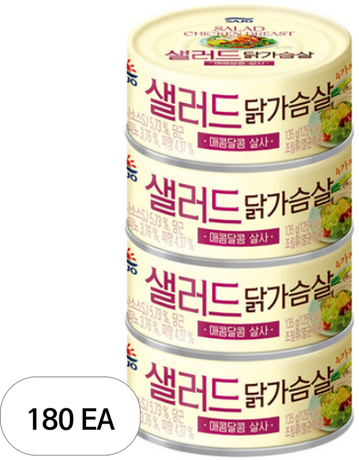 사조 샐러드 닭가슴살 매콤달콤 살사 통조림, 135g, 180개