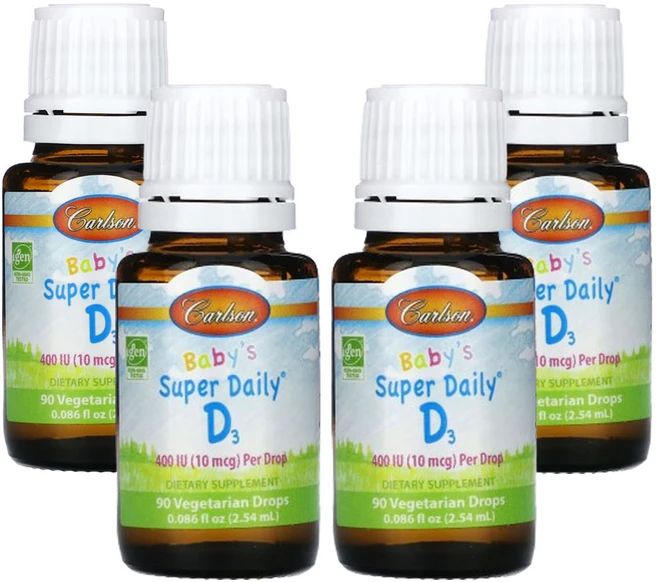 칼슨 아기용 슈퍼 데일리 D3 10mcg(400IU) 0.086fl oz, 254ml, 4팩, 2.54ml - 쿠팡