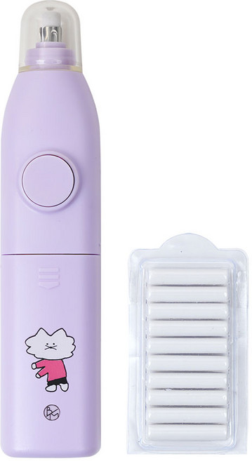 보바 캐릭터 전동 지우개 얇은 잘 지워지는 초등학교 미술용 지우개 + 리필 세트, 보라