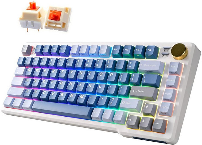iRocks K103R 무선 충전식 RGB 75% 기계식 게이밍 키보드 핫 스왑 가능한 프리루브 스위치 81개의 PBT 키 개스킷 마운트 USB-C 분리 케이블(오션 블루, Ocean Blue, Bubble Switch, Ocean Blue