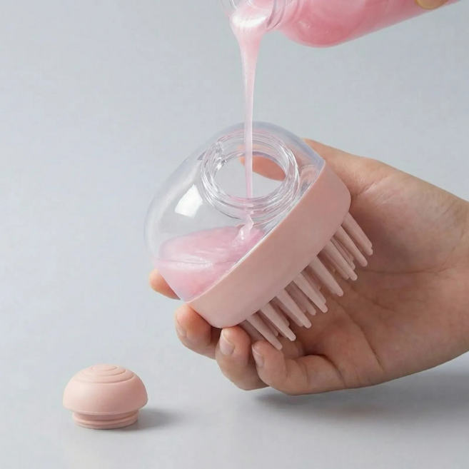강아지 고양이 실리콘 샴푸 목욕 브러쉬, 핑크, 1개