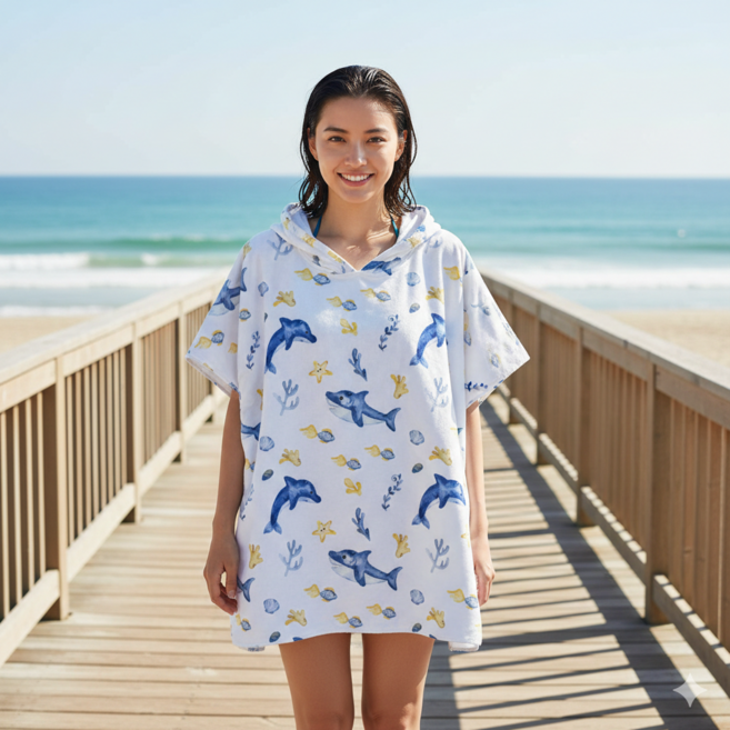 미코허그 판초 타월 비치타올 성인용 후드타월, 돌핀미니, 1개