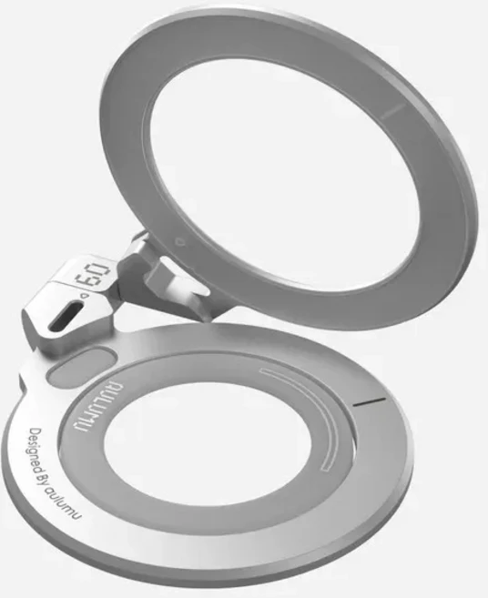 Aulumu G09 마그네틱 링 그립 전방위 회전 마그세이프 알루미늄 합금 안정적인 양면 자석 부착 전화 거치대, 02 Silver