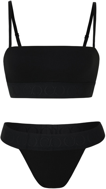 키세 여성 바디프로필 심플 로고 형압 디테일 튜브탑 브라팬티 세트 블랙