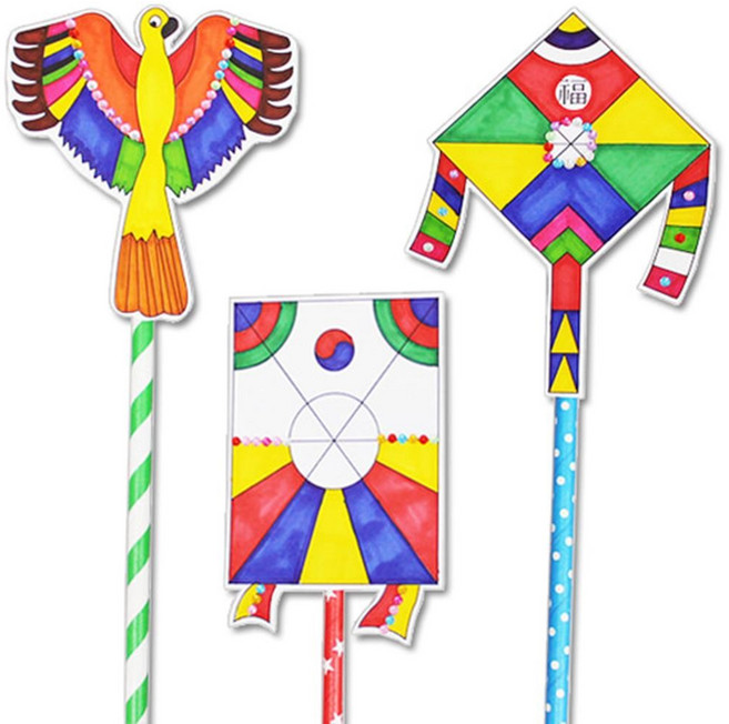 초등미술 전통도안 색칠놀이 빨대연 만들기 4인용 방문수업 늘봄학교 엄마표놀이, 1개, 슝슝 연날리기놀이(4인용)