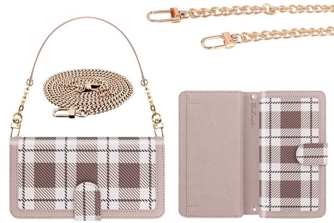 갤럭시 S22울트라 케이스 SM-S908N 가죽 뉴엘랑치 (지퍼) 월렛 (손목 스트랩 줄 + 메탈 (올체인 롱) 목걸이) 카드 지폐 수납 포켓 지갑 커버