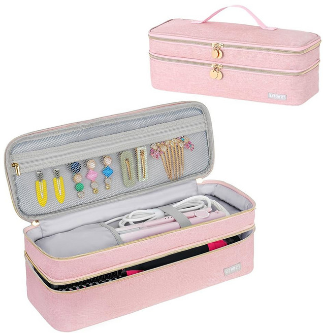 Revlon원스텝 헤어 드라이어 브러시/볼륨라이저/스타일러/핫 툴과 호환되는 여행용 휴대용 케이스 샤크 플렉스스타일/다이슨 에어랩 스타일러와 이중수납 정리 가방 블랙(가방 전용), Pink