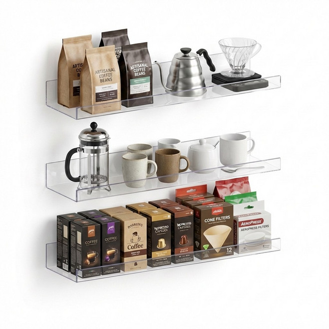 투명 아크릴 벽 선반 무타공 벽걸이 선반, 투명 38.3cm, 1개