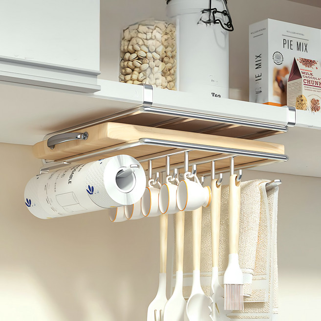 제이엔 도마 거치대 걸이 컵 키친타올 조리 도구 주방 정리 스텐, 1개, 올인원 도마걸이