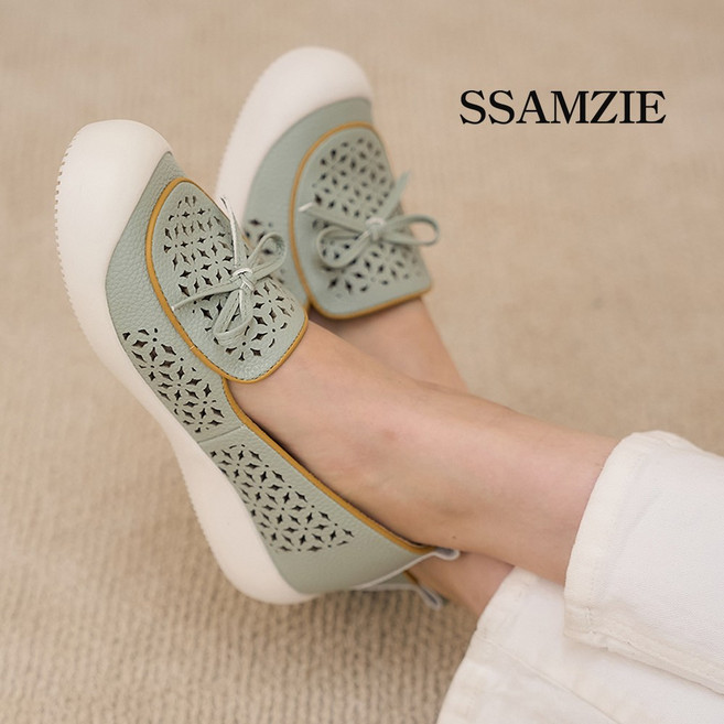 쌈지 여성용 여름 펀칭 가죽 운동화 시원한 플랫슈즈 SSM-66510
