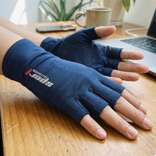 얇은 쿨 반장갑 여름 장갑 논슬립 자전거 라이딩 등산 골프, 1개, 네이비