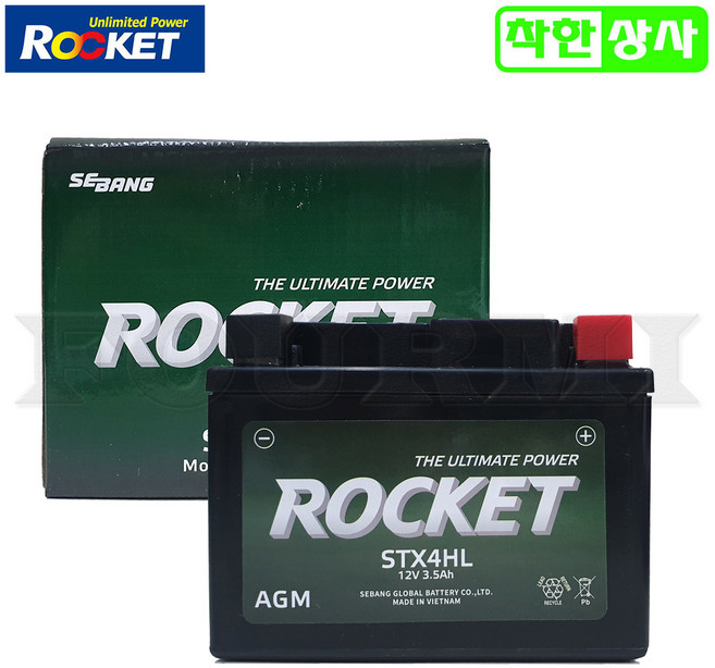 로케트 스쿠터 배터리 택트 코디 메세지 슈퍼커브 STX4HL 12V3.5A 완제품 YTX4L, 1개, 로케트 STX4HL 12V3.5A