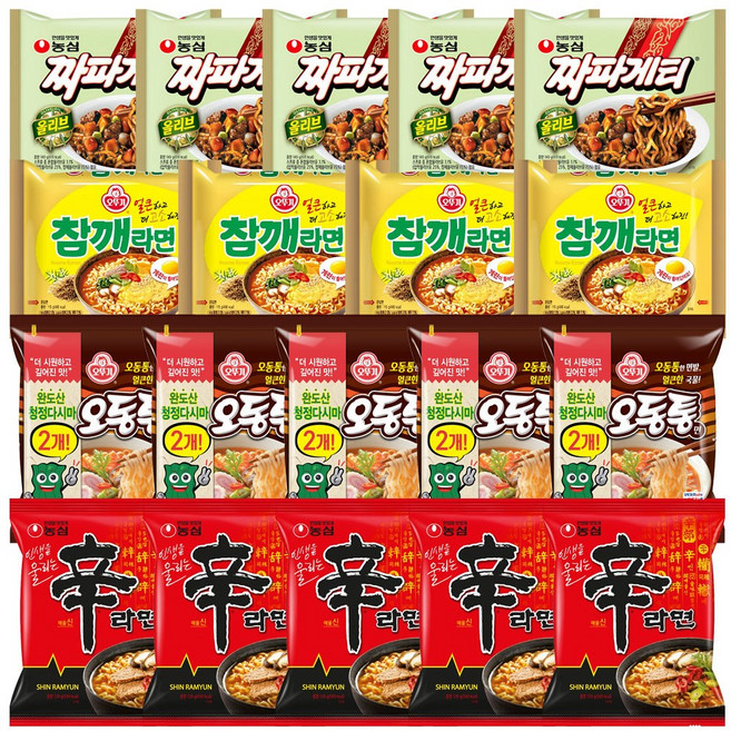 봉지라면 인기라면 4종(오동통5+참깨라면4+짜파게티5+신라면5, 1세트