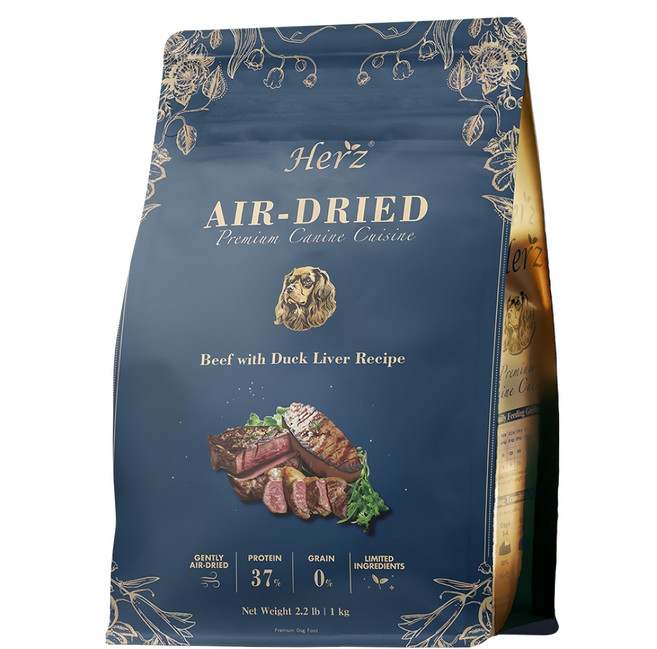 Herz 赫緻 無穀低溫風乾犬飼料, 1袋, 1000g, 美饌嫩牛佐頂級鴨肝