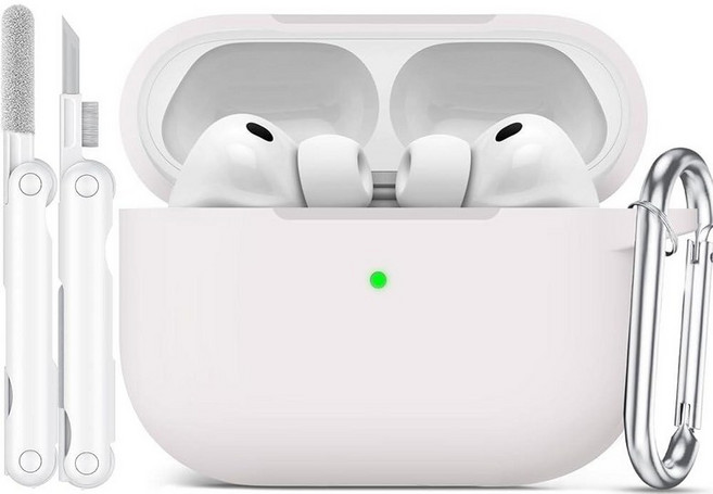 Joremx 에어팟[호환] 프로 3 케이스2025용 부드러운 실리콘 보호 커버 3대 케이스와 호환 여성용 남성용 클리닝 키트 키체인이 있는 케이스 스카이 블루 [호환], C-Stone